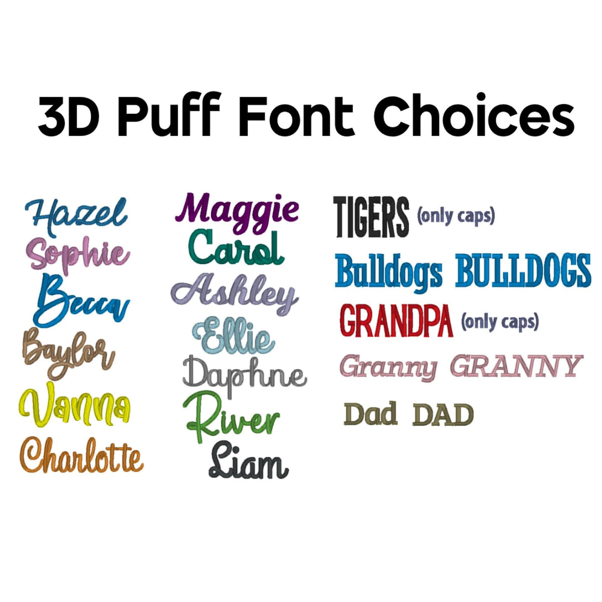 3D Puff Team or School Hat with frayed fabric (H002) *