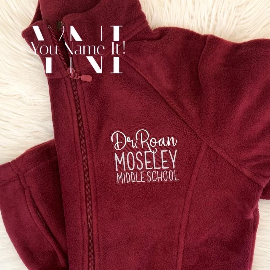 Unisex or Women’s Fit Fleece Full Zip Monogrammed Jacket