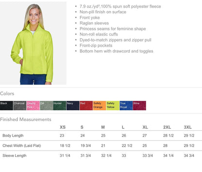 Unisex or Women’s Fit Fleece Full Zip Monogrammed Jacket