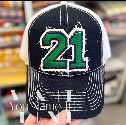 3D Large Number with Frayed Fabric Hat*