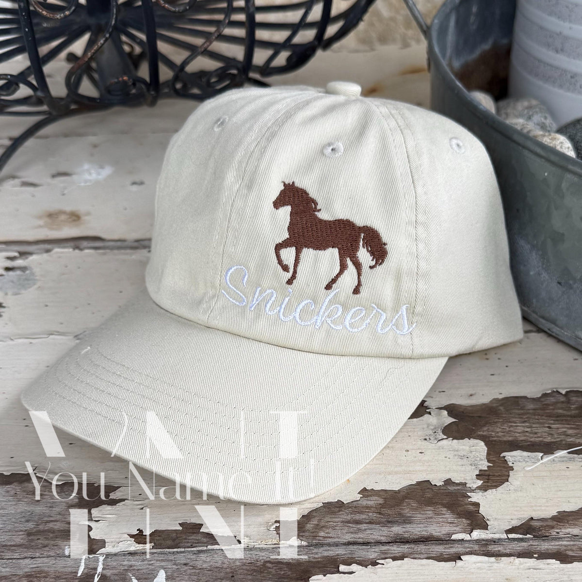 Horse Motif with Name Embroidered Hat *