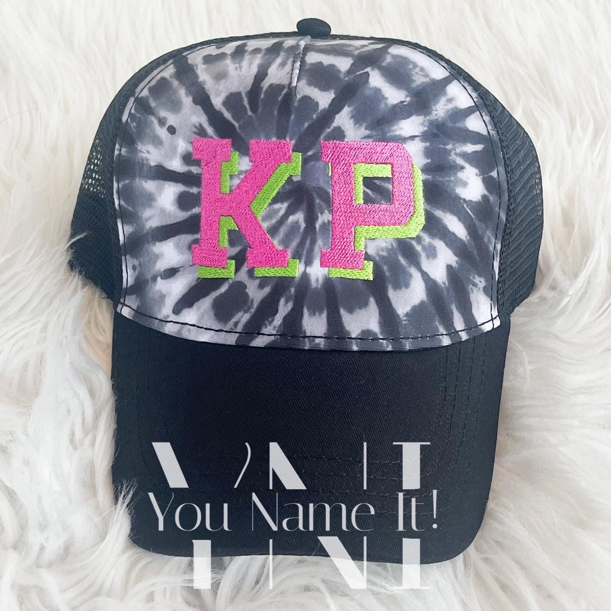 Black Starburst Tie Dye Monogram Hat