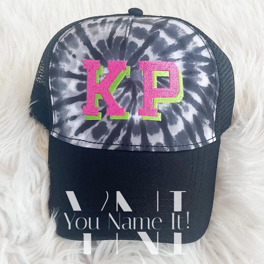 Black Starburst Tie Dye Monogram Hat